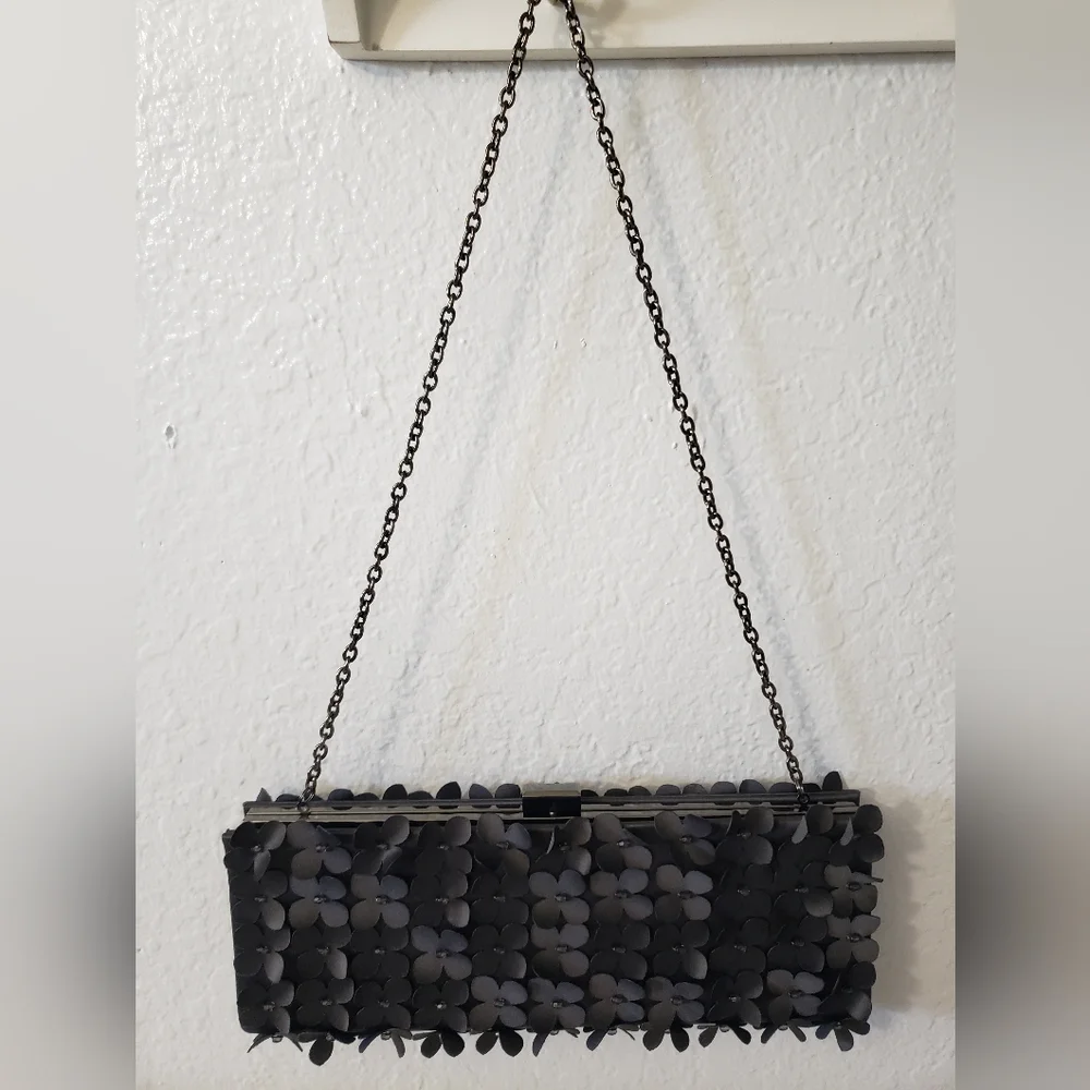 Sondra Roberts Gray flower Petals clutch Bag
